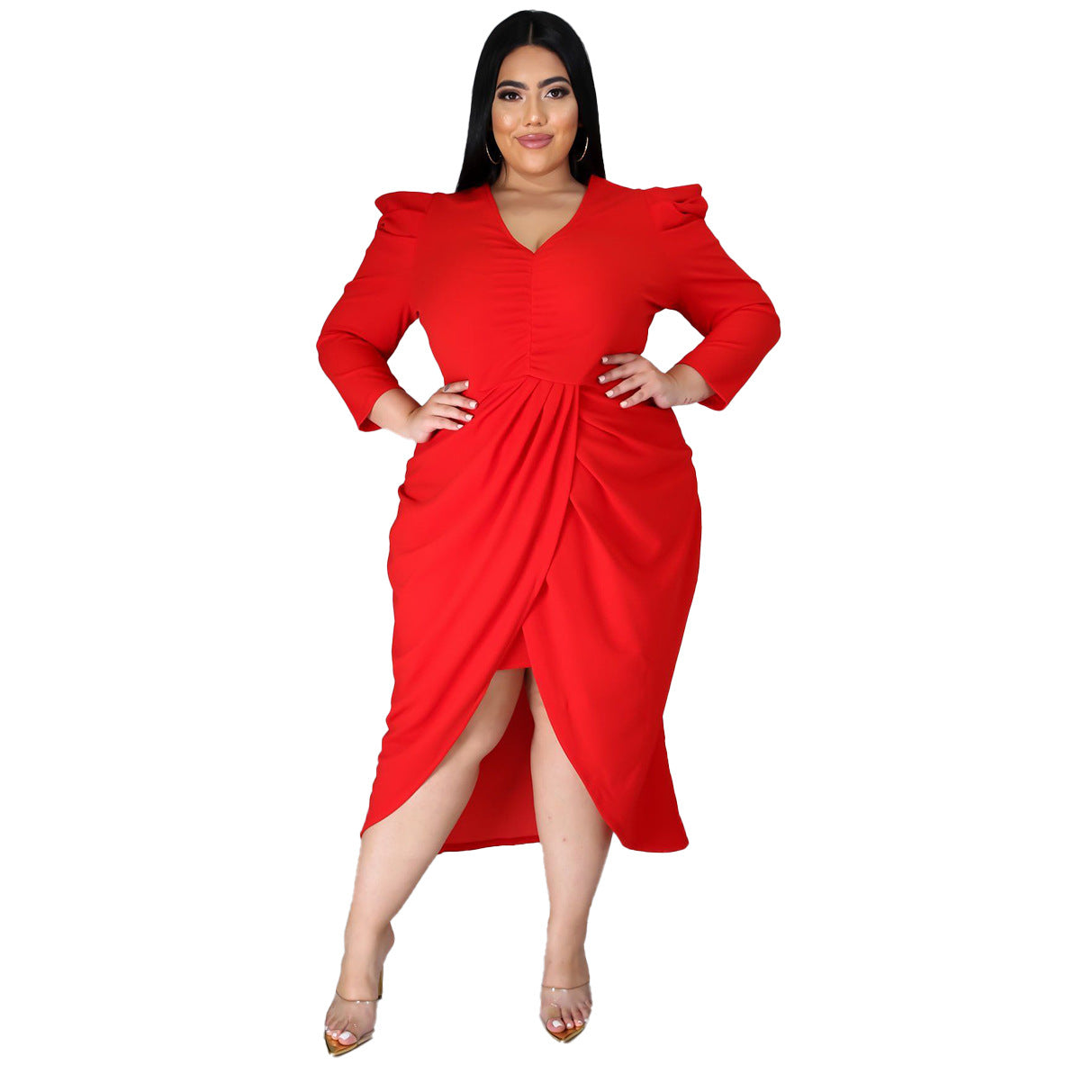 Puff Sleeve Bodycon Midi Dress