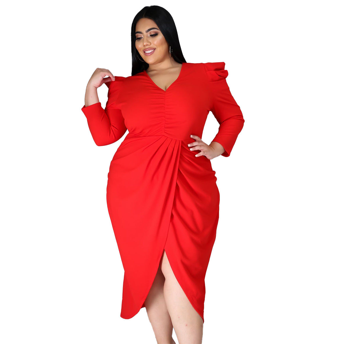 Puff Sleeve Bodycon Midi Dress