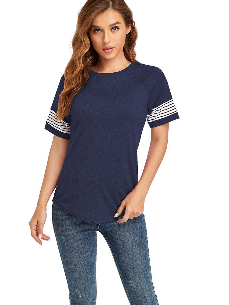 Short Sleeve Crew Neck Stripe Tops