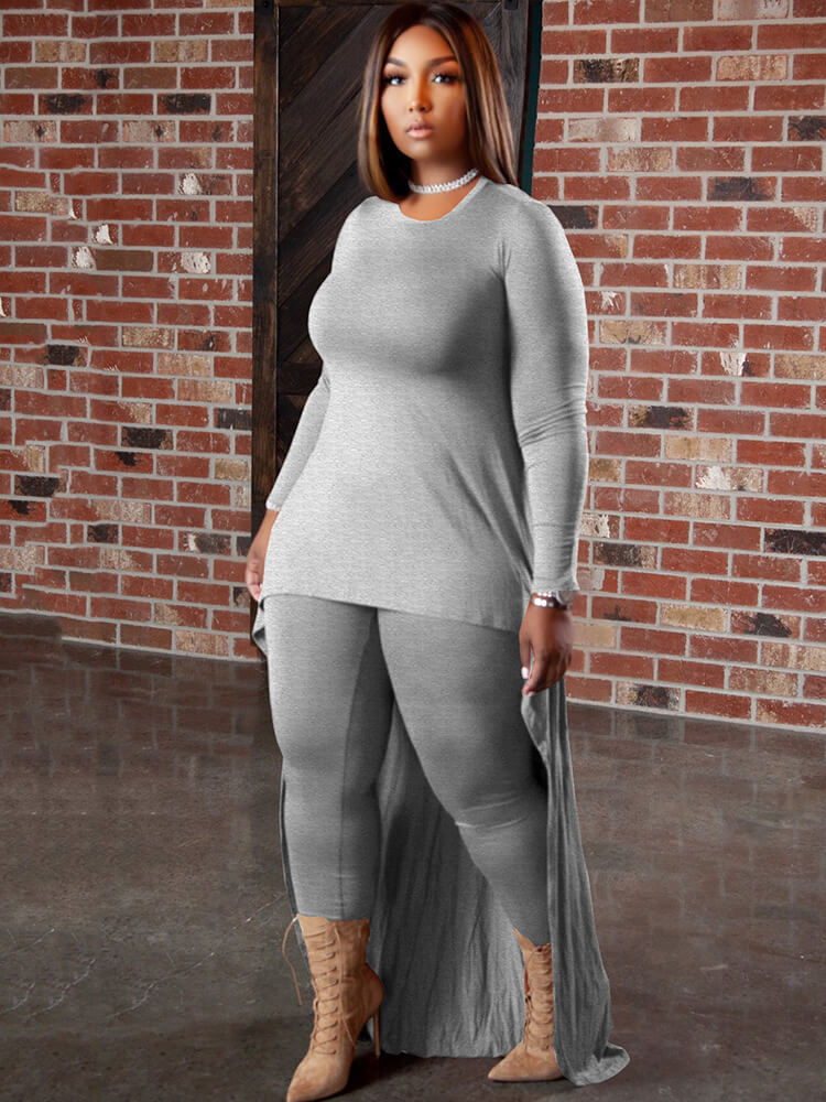 Two Piece Long Sleeve Asymmetrical Tops & Bodycon Pants