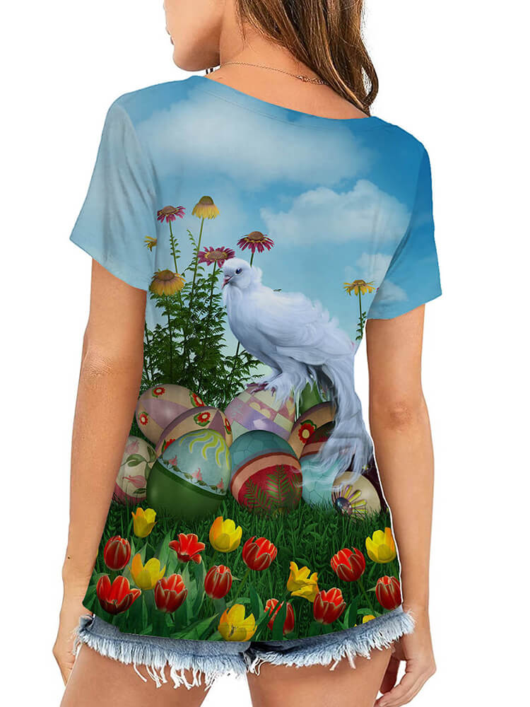 Plus Size Easter Short Sleeve Bunny Print T-shirt