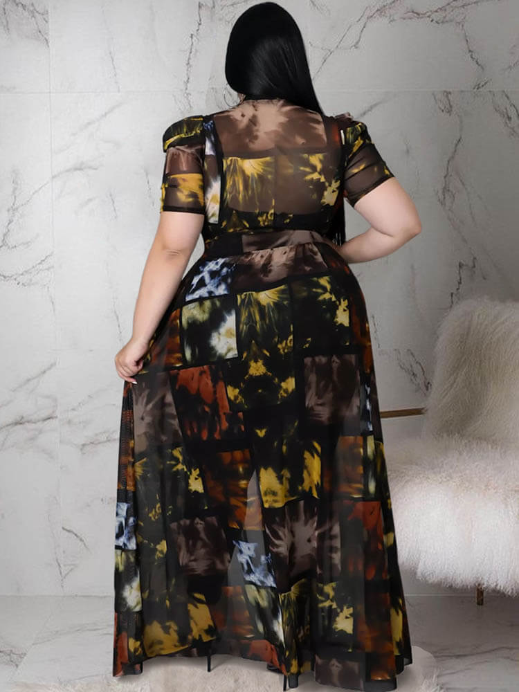 Plus Size Mesh Asymmetrical Flowy Hem Dresses