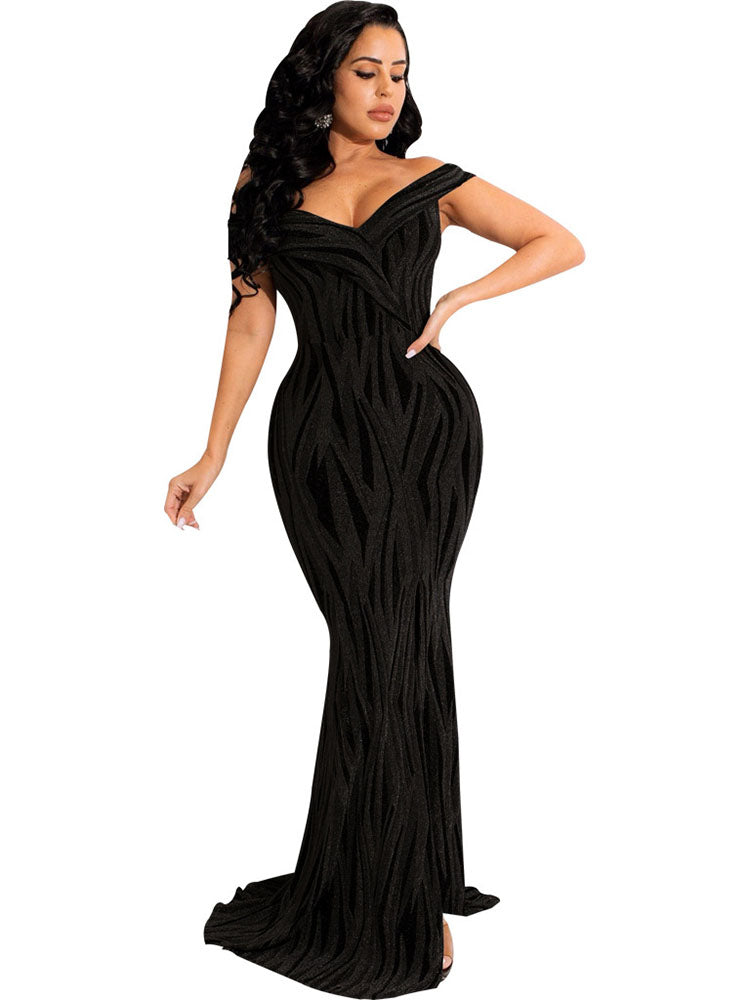 Off Shoulder Sleeveless V Neck Bodycon Maxi Dresses