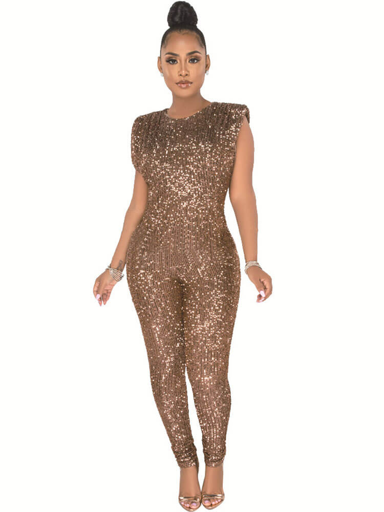 Sleeveless Sequins High Waist Bodycon Jumpsuits