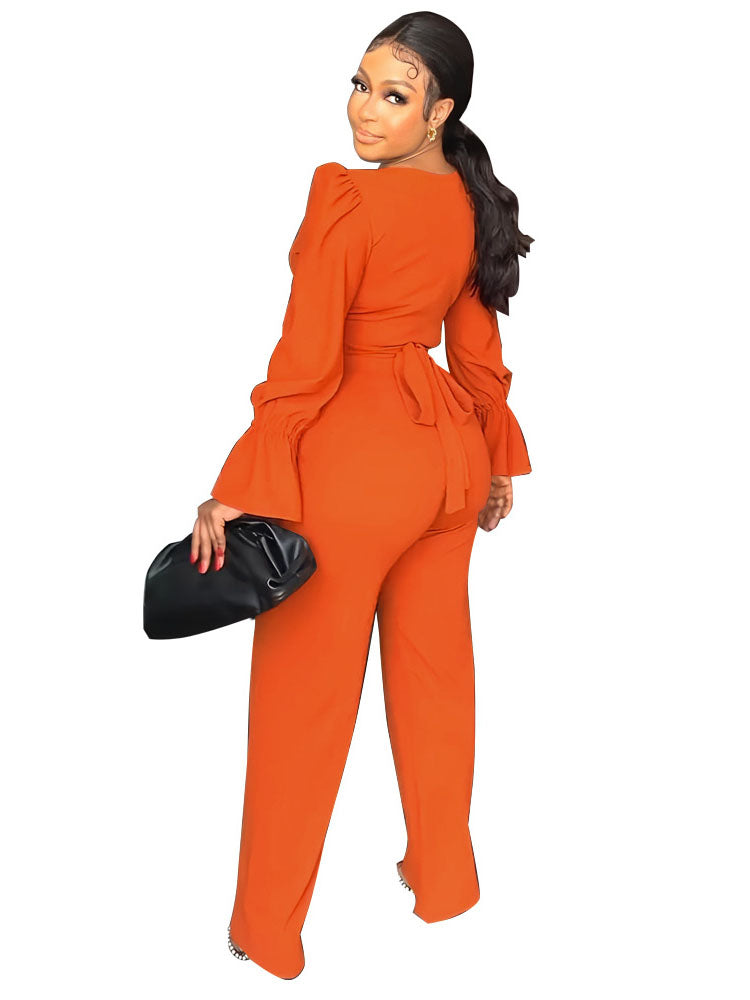 Tow Piece V Neck  Flare Sleeve & Long Pant