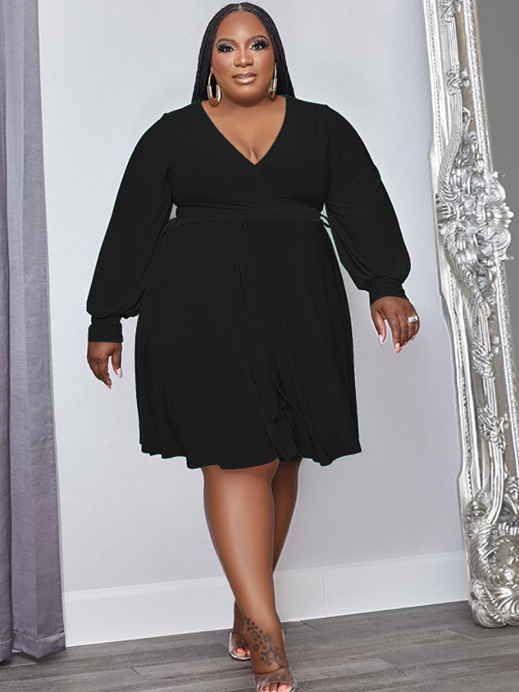 Plus Size Long Sleeves High Waist Midi Dresses