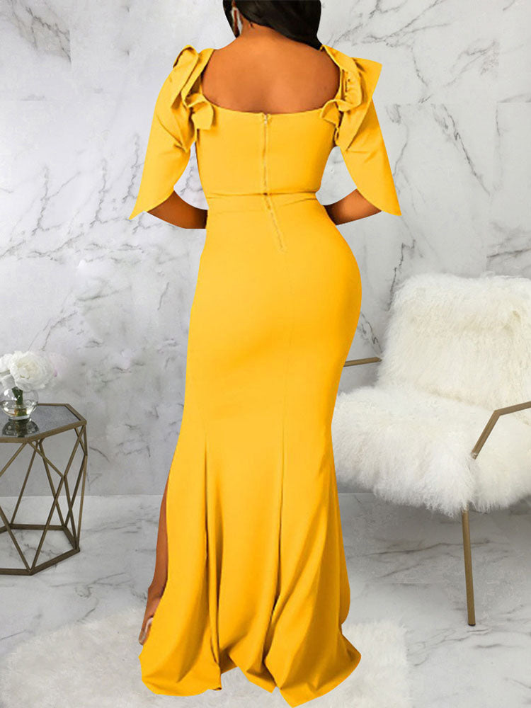 Square Neck Short Sleeves Maxi Dresses