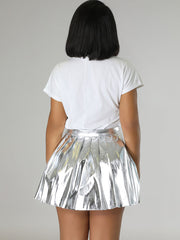 High Waist Glitter Pleated Mini Skirts