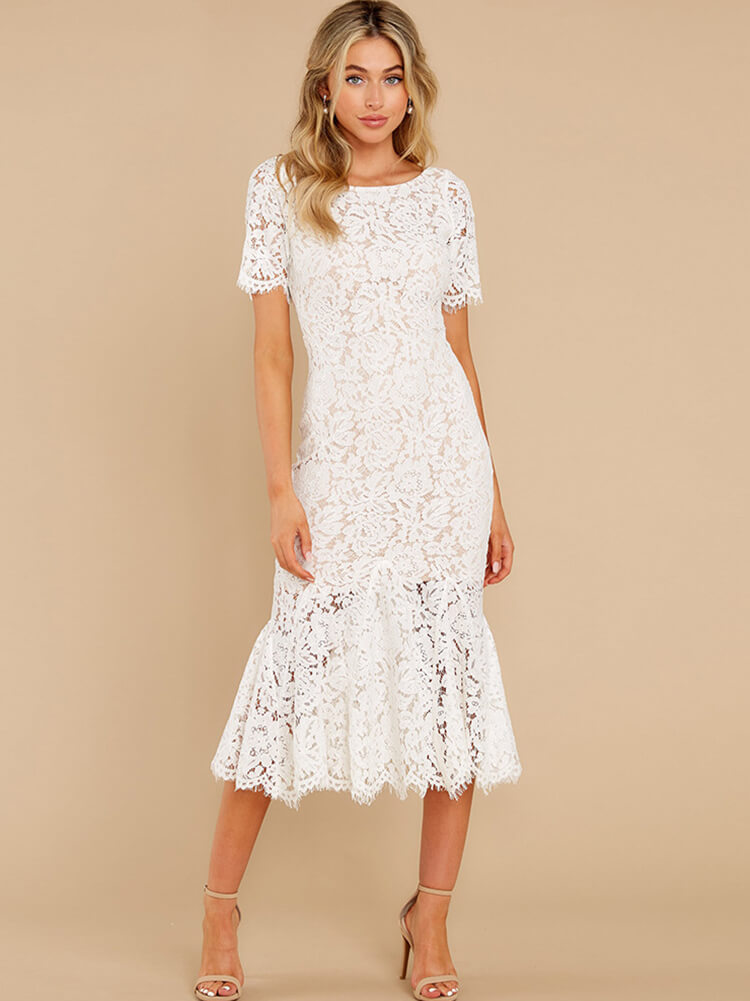 Short Sleeve Floral Print Bodycon Midi Dresses