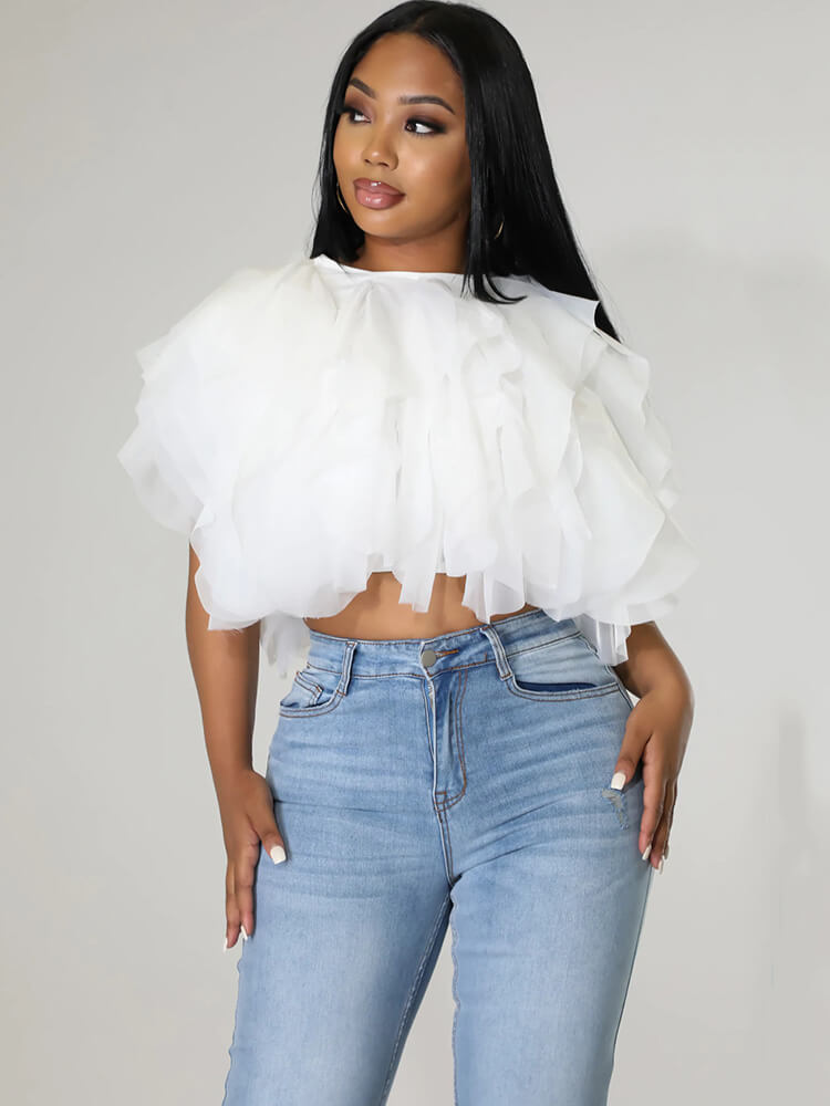 Chiffon Stacked Ruffle Crop Tops