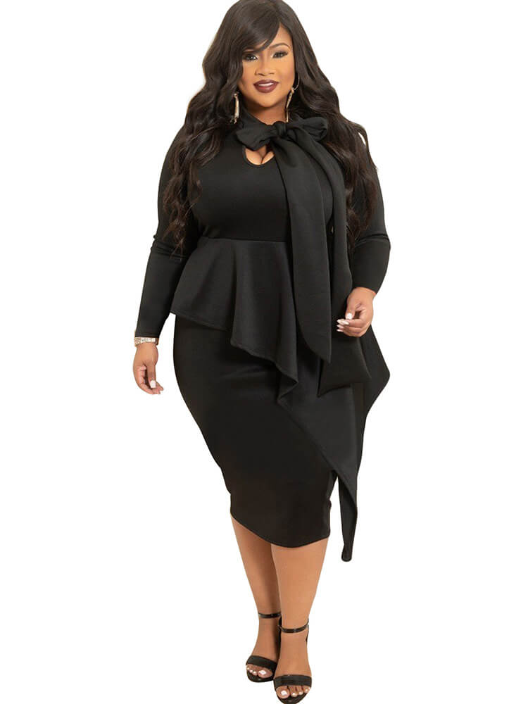 Plus Size Long Sleeve Bodycon Midi Dress