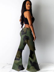 High Waist Cut Out Printed Flare Pants