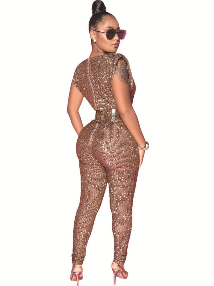 Sleeveless Sequins High Waist Bodycon Jumpsuits