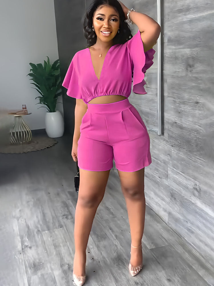 Two Piece Crop Top Shorts Sets