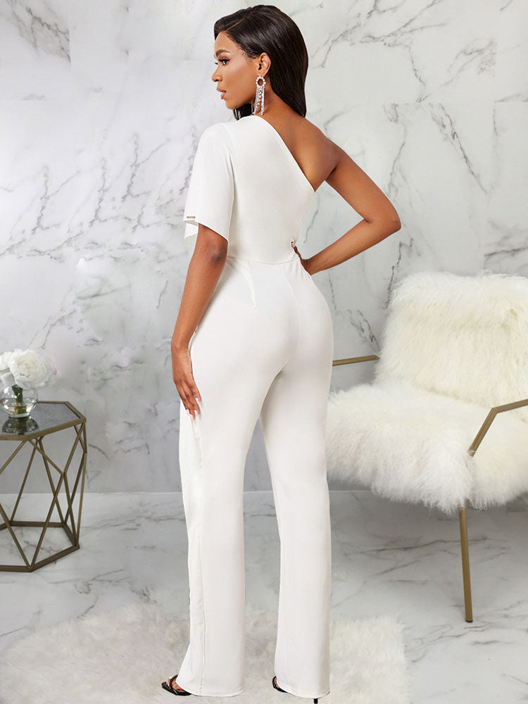 One Shoulder Strapless Asymmetric Elegant Jumpsuits