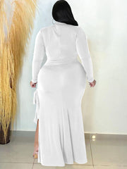 Plus Size Long Sleeve Lace Up Split Maxi Dresses