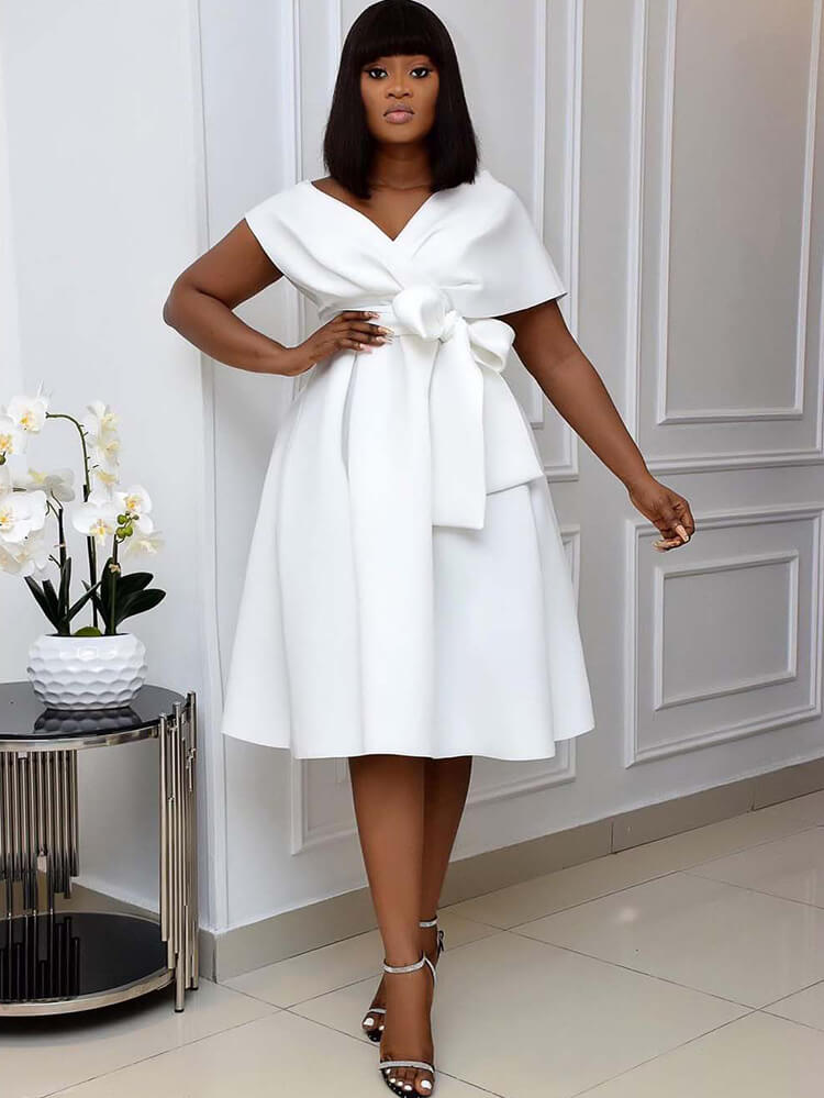 Off Shoulder Ruched Swing Midi Dresses