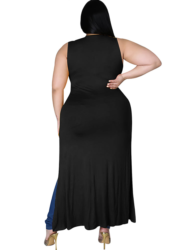 Plus Size Sleeveless Cut Out Split Long Tops