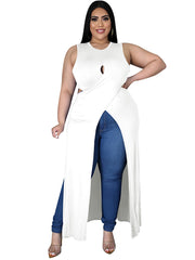 Plus Size Sleeveless Cut Out Split Long Tops