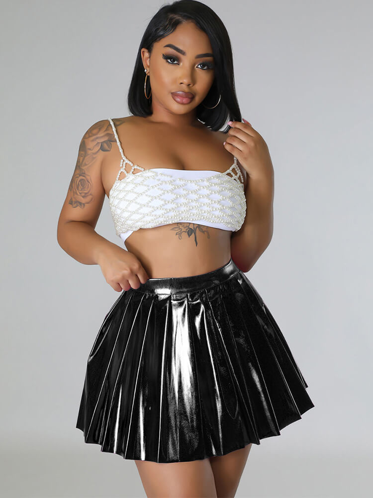 High Waist Glitter Pleated Mini Skirts