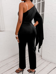 One Shoulder V Neck Jumpsuits