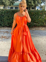 Spaghetti Strap Silk Solid Color Maxi Dresses