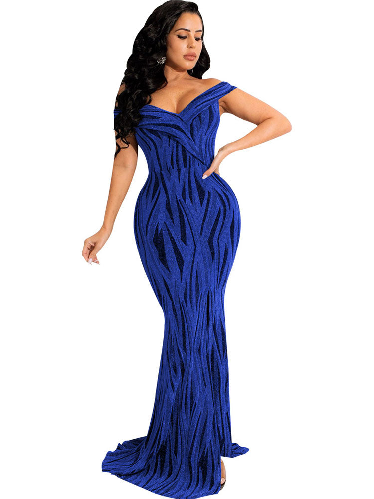 Off Shoulder Sleeveless V Neck Bodycon Maxi Dresses