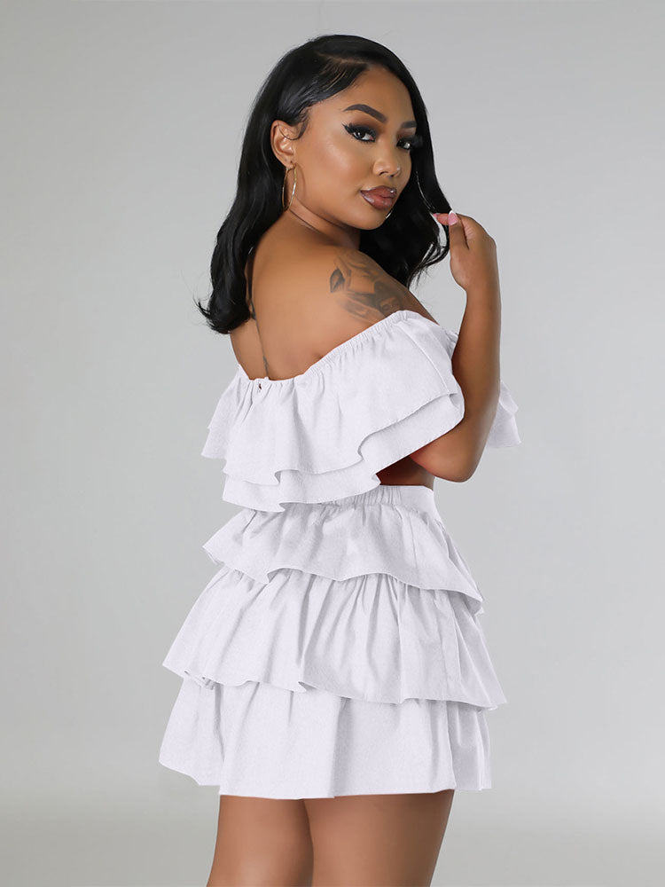 Ruffled Edge Bandeau Crop Top Shorts Set