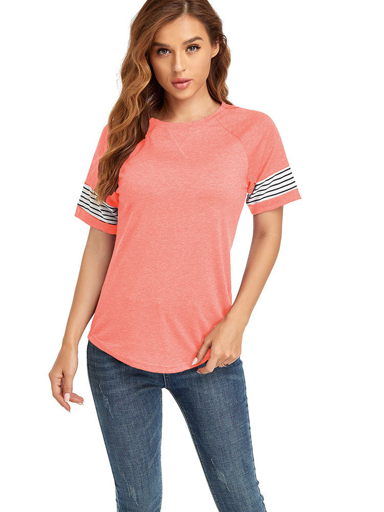 Short Sleeve Crew Neck Stripe Tops