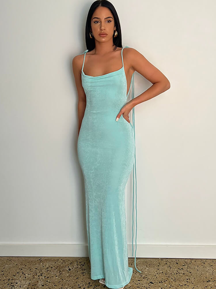 Swing Collar Spaghetti Strap Backless Maxi Dresses