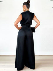 Sleeveless Mock Neck Wide-Leg Jumpsuit