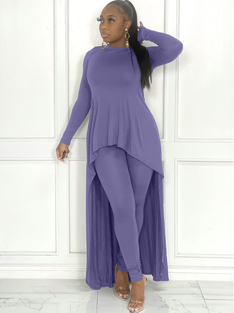 Two Piece Long Sleeve Asymmetrical Tops & Bodycon Pants