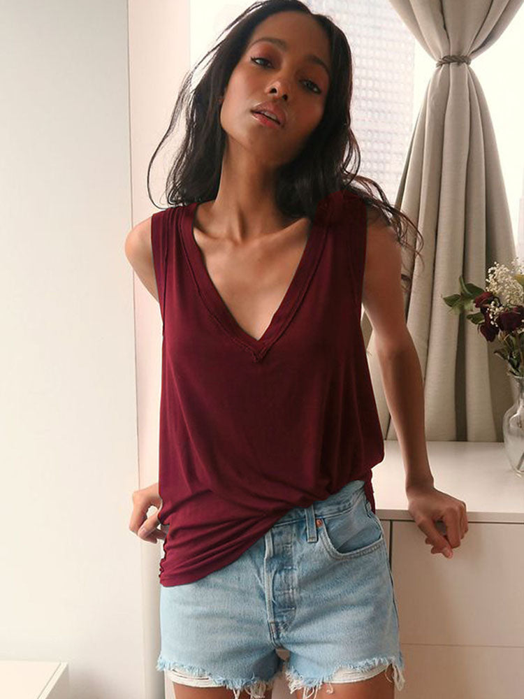 Sleeveless Solid Color Tank Tops