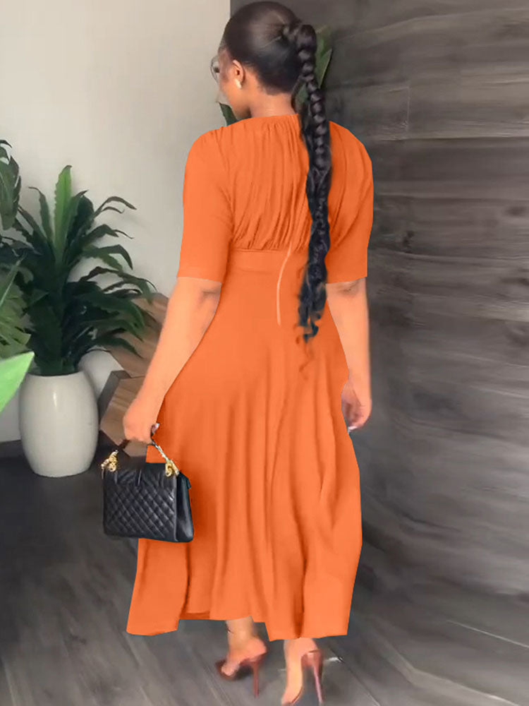 Short Sleeves Ruched High Waist Maxi Dresses