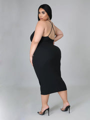 Plus Size Sleeveless Spaghetti Strap Halter Backless Maxi Dresses