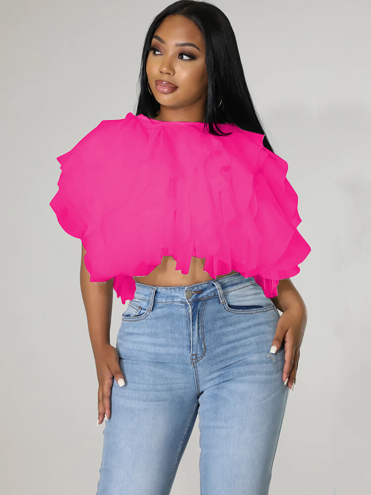 Chiffon Stacked Ruffle Crop Tops