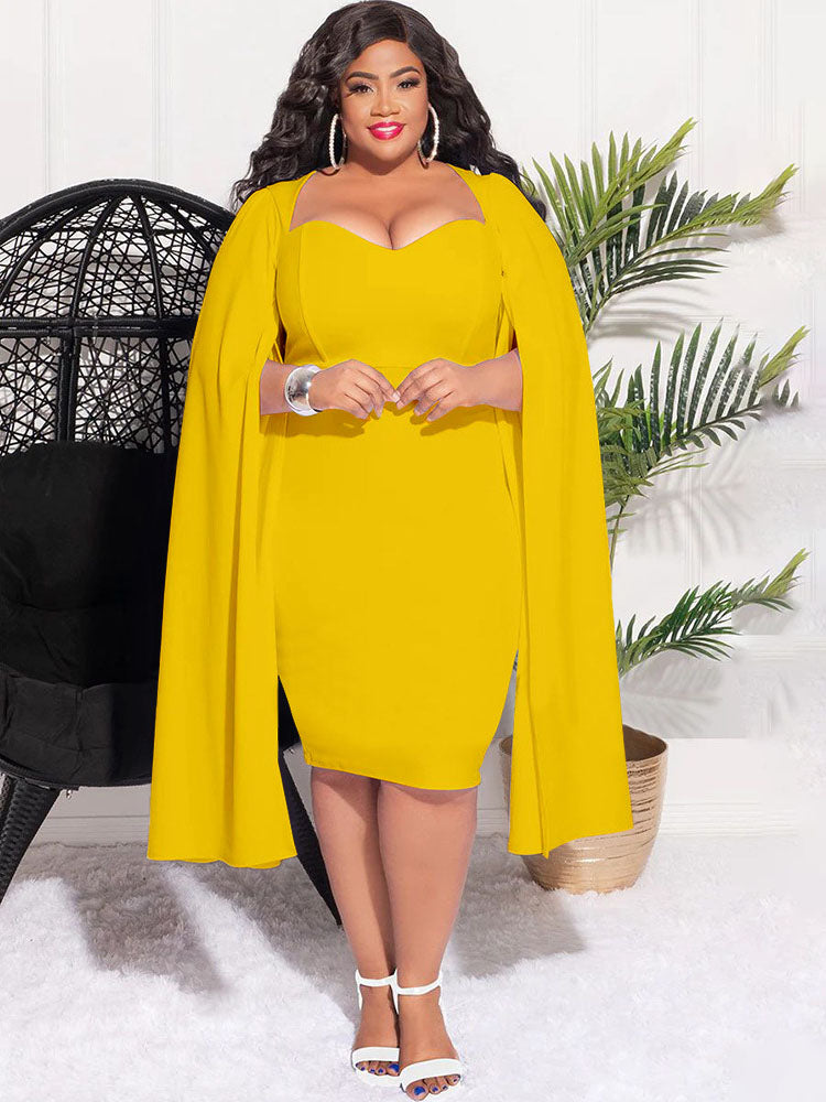 Plus Size Split Sleeves High Waist Midi Dresses