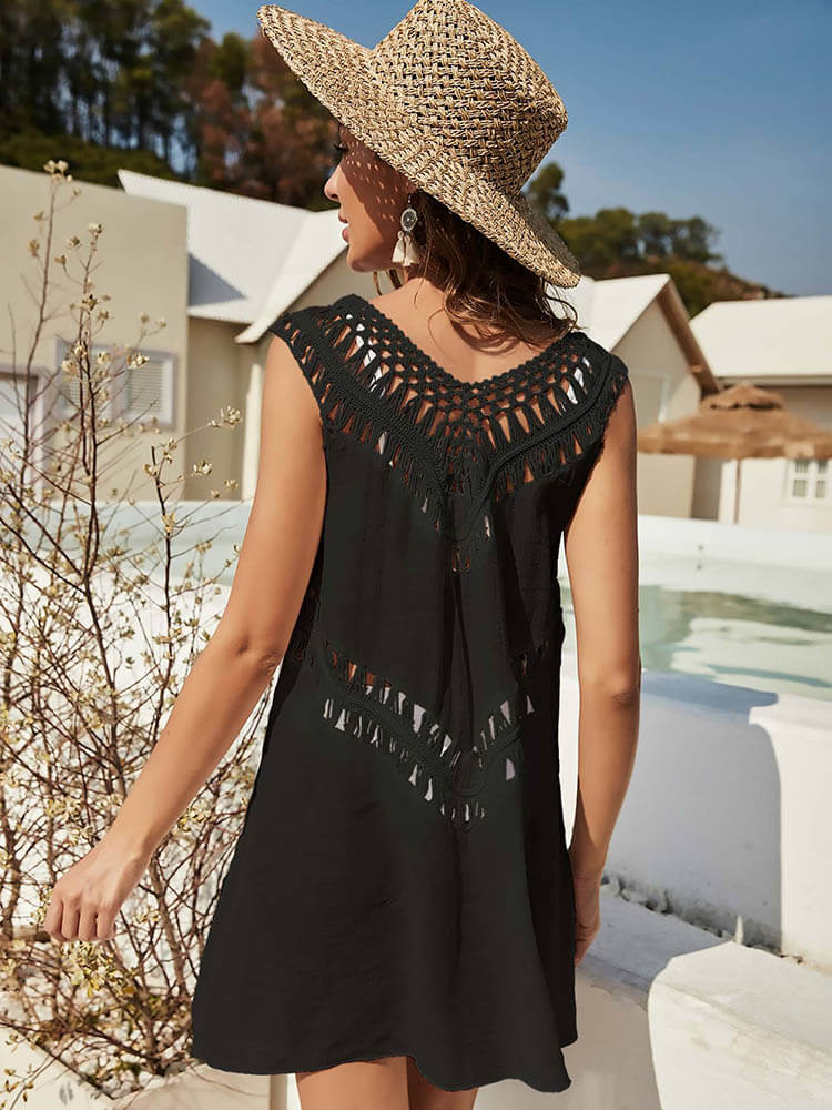 V Neck HolLow Out Beach Cover Up Dress