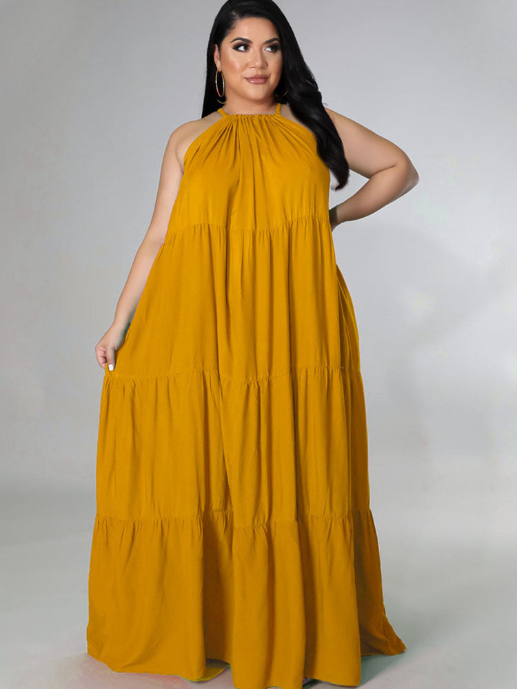 Plus Size Sleeveless Ruched Maxi Dresses