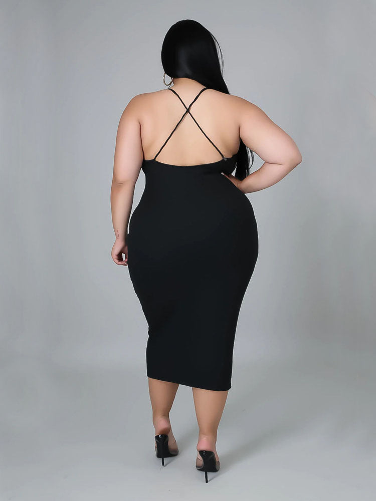 Plus Size Sleeveless Spaghetti Strap Halter Backless Maxi Dresses