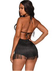 Tassel Halter Neck Backless Short Jumpsuit