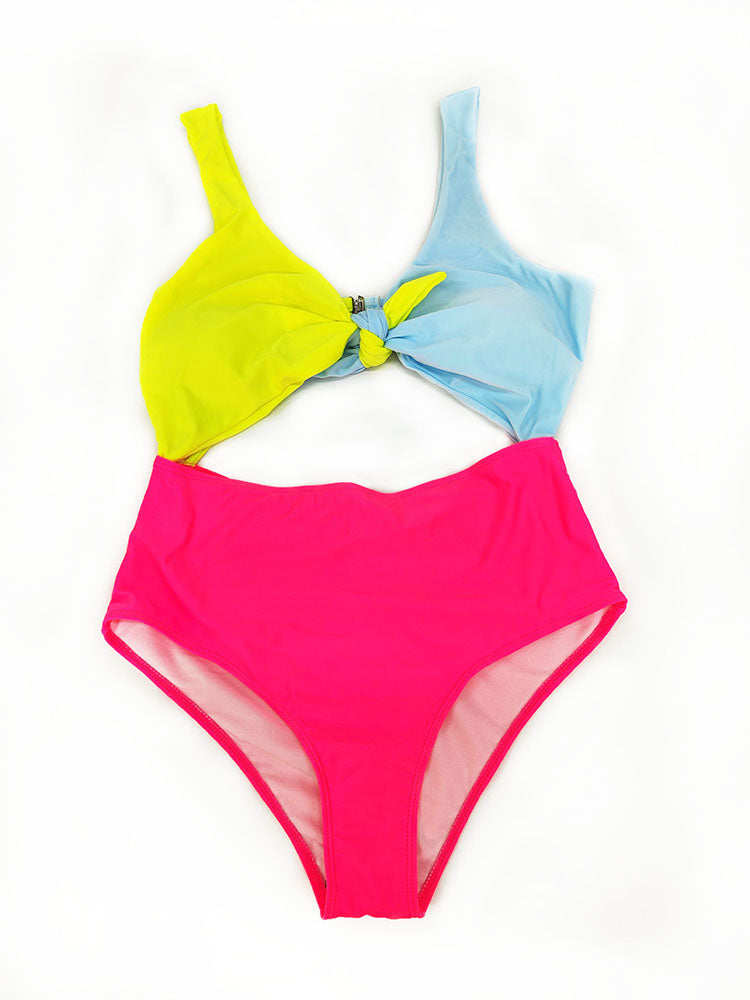 Plus Size Sleeveless Color Block Swimsuits