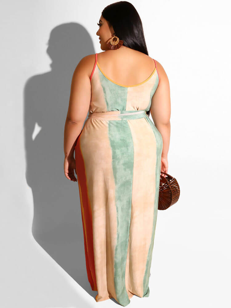 Plus Size Spaghetti Strap Striped Maxi Dresses