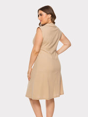 Plus Size Sleevelss Buttons Midi Dress