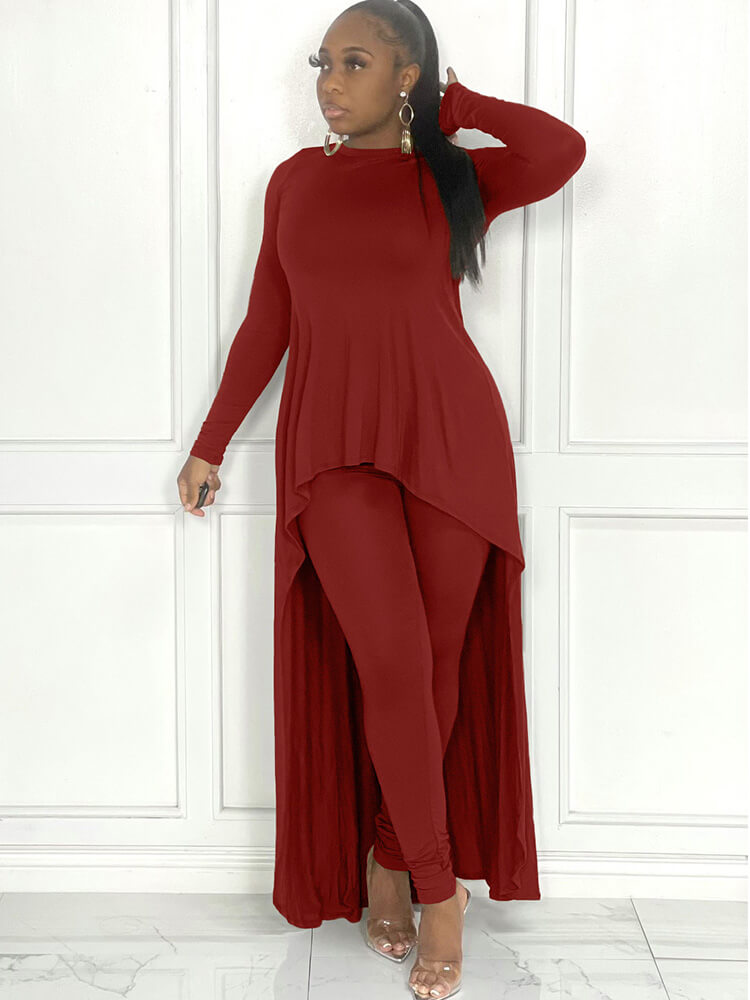 Two Piece Long Sleeve Asymmetrical Tops & Bodycon Pants