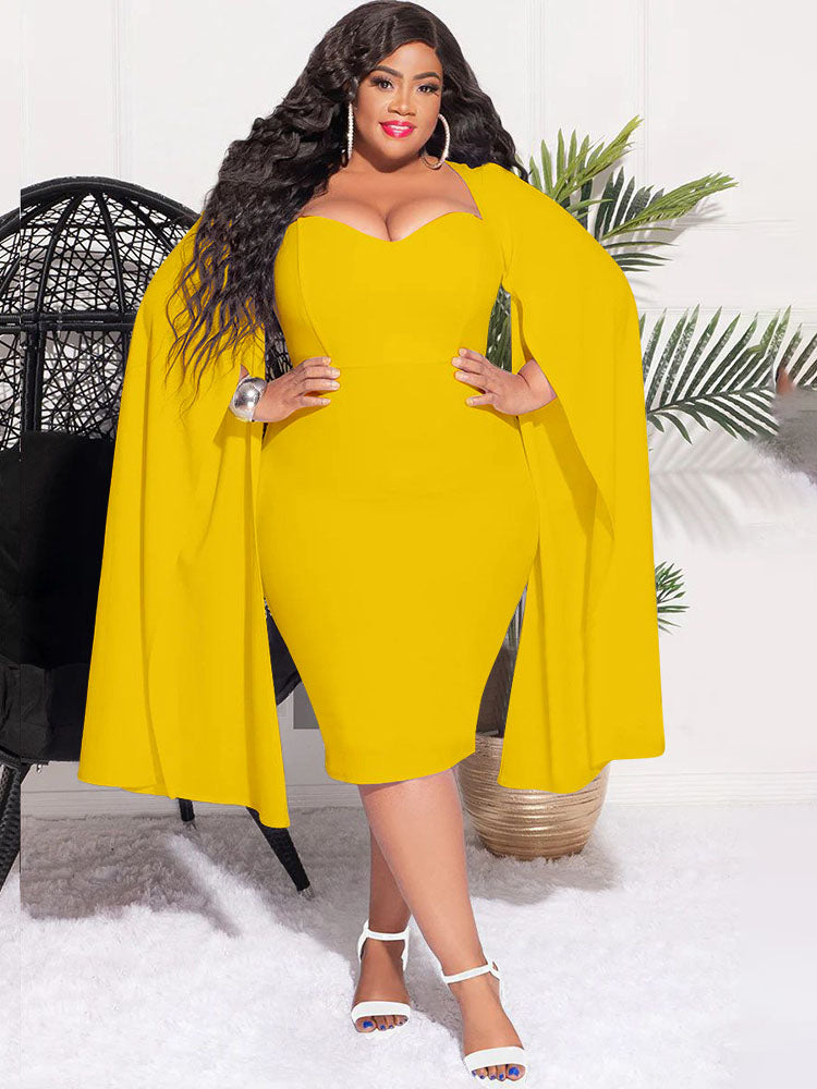 Plus Size Split Sleeves High Waist Midi Dresses