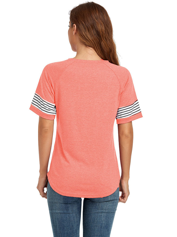 Short Sleeve Crew Neck Stripe Tops