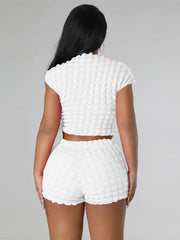 Ruched Short Sleeve Crop Top Bodycon Shorts Set