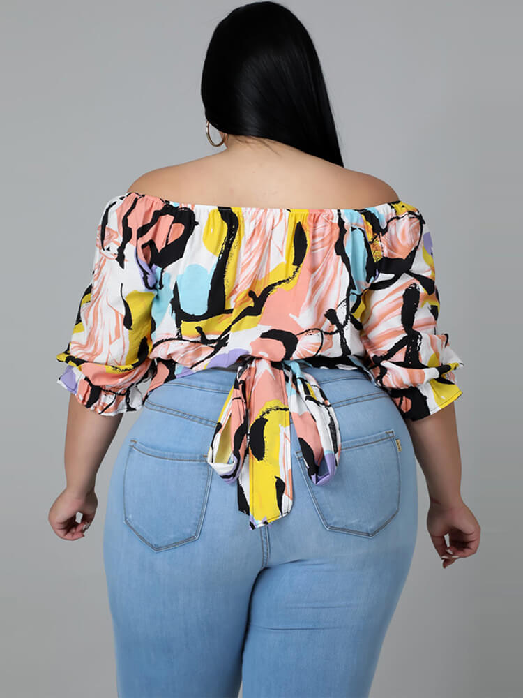 Plus Size Short Sleeve Floral Print Crop Top