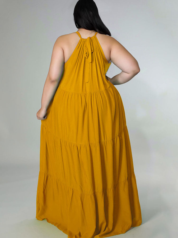 Plus Size Sleeveless Ruched Maxi Dresses